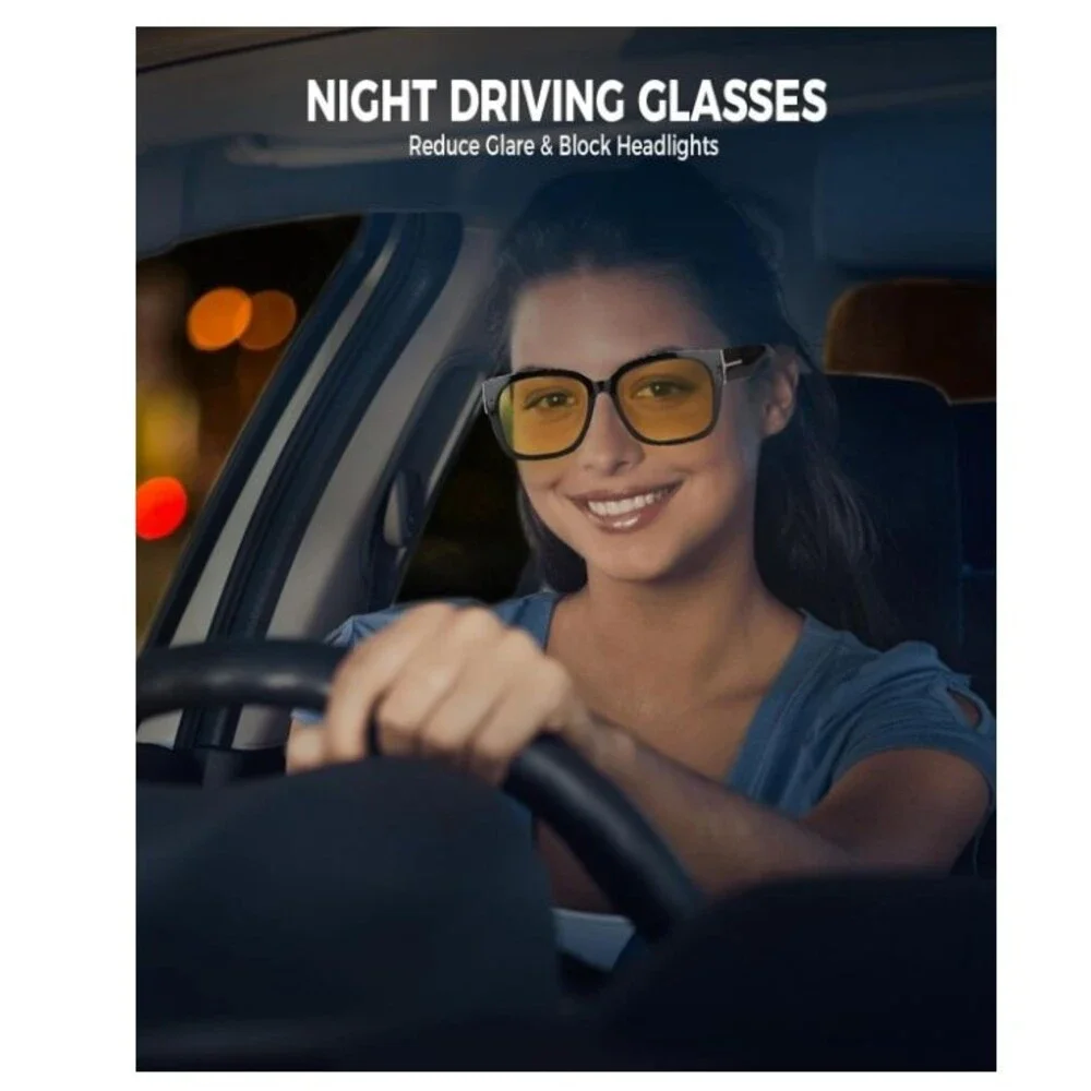 Night Vision Driving Glasses Fit Over Eyeglasses Anti Glare Yellow Lens